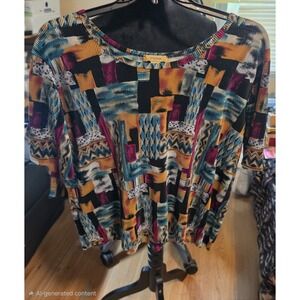 Plisse Womens  Vibrant Multicolored Geometric Abstract Pleated Shirt 3X